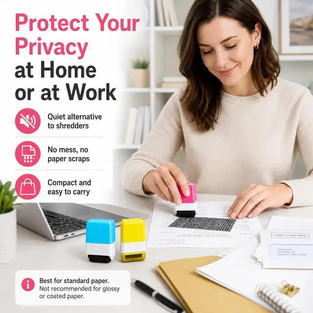 Alt view image 6 of 6 - Identity Theft Protection Roller Stamp 3 Pcs for Mail Documents Packages | Zigzag Pattern Coverage, Quick-Drying Ink, Easy Roller Action, Refillable Design