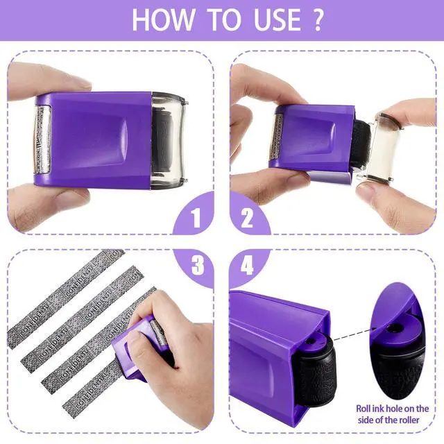 Alt view image 3 of 7 - 2 Pcs Identity Theft Prevention Roller Stamp Confidential Privacy Stamp Roller Guard Your ID Address Blocker Rolling Security for Mail Account(Black and Purple, Medium)
