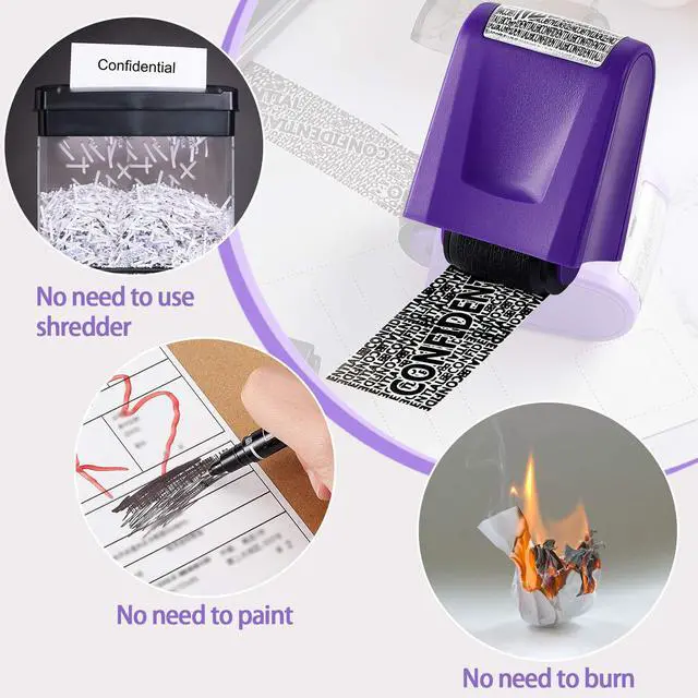 Alt view image 4 of 7 - 2 Pcs Identity Theft Prevention Roller Stamp Confidential Privacy Stamp Roller Guard Your ID Address Blocker Rolling Security for Mail Account(Black and Purple, Medium)