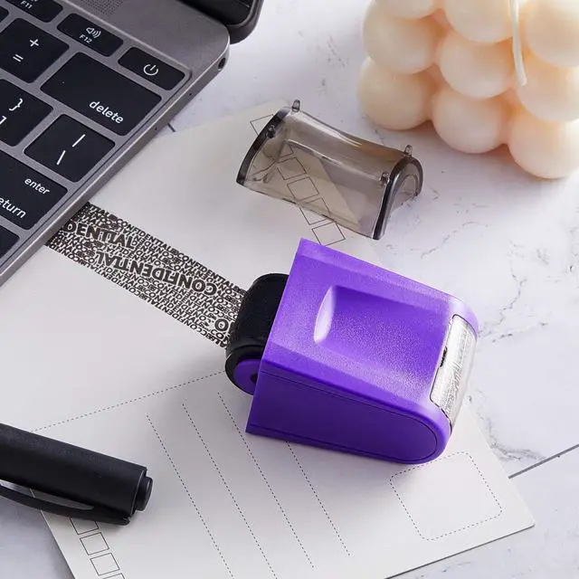 Alt view image 5 of 7 - 2 Pcs Identity Theft Prevention Roller Stamp Confidential Privacy Stamp Roller Guard Your ID Address Blocker Rolling Security for Mail Account(Black and Purple, Medium)