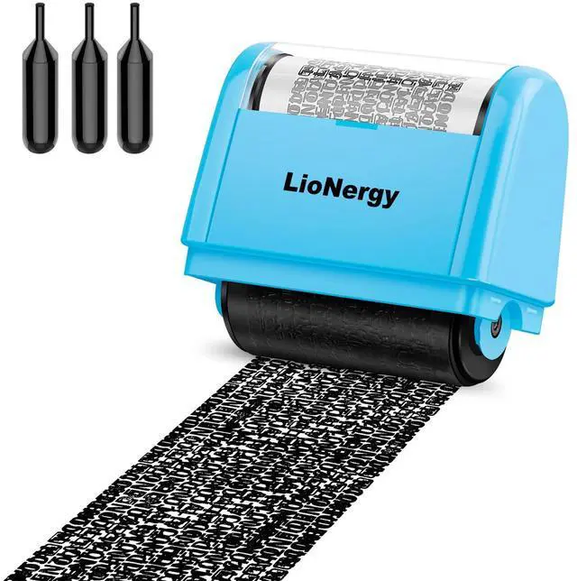 Main image of Identity Theft Protection Security Roller Stamp with 3 Refills | Width Addresses Blackening, Identity Prevention Roller Stamp, Privacy Stamp - Blue