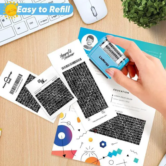 Alt view image 4 of 6 - Identity Theft Protection Security Roller Stamp with 3 Refills | Width Addresses Blackening, Identity Prevention Roller Stamp, Privacy Stamp - Blue