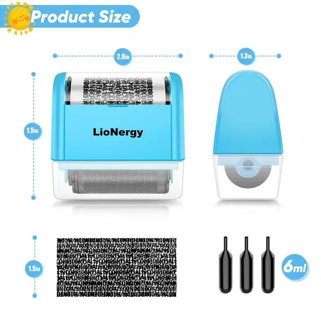 Alt view image 2 of 6 - Identity Theft Protection Security Roller Stamp with 3 Refills | Width Addresses Blackening, Identity Prevention Roller Stamp, Privacy Stamp - Blue