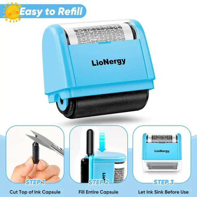 Alt view image 3 of 6 - Identity Theft Protection Security Roller Stamp with 3 Refills | Width Addresses Blackening, Identity Prevention Roller Stamp, Privacy Stamp - Blue