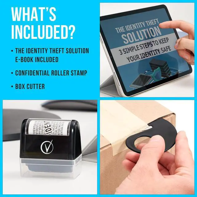 Alt view image 2 of 6 - Identity Theft Protection Roller Stamp for Hiding Sensitive Information, Wide Confidential Stamp with Box Cutter, Security Stamp Roller for Identity Theft Prevention, Black