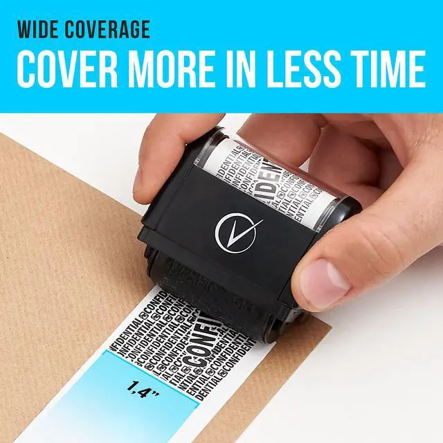 Alt view image 3 of 6 - Identity Theft Protection Roller Stamp for Hiding Sensitive Information, Wide Confidential Stamp with Box Cutter, Security Stamp Roller for Identity Theft Prevention, Black