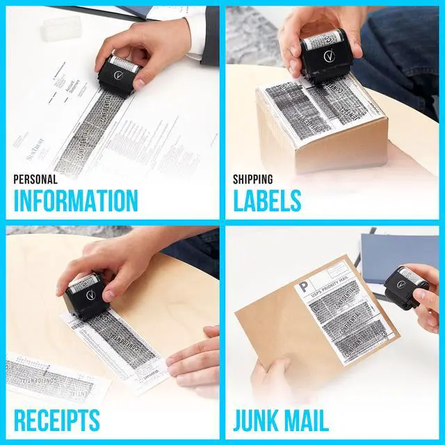 Alt view image 4 of 6 - Identity Theft Protection Roller Stamp for Hiding Sensitive Information, Wide Confidential Stamp with Box Cutter, Security Stamp Roller for Identity Theft Prevention, Black