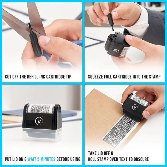 Alt view image 6 of 6 - Identity Theft Protection Roller Stamp for Hiding Sensitive Information, Wide Confidential Stamp with Box Cutter, Security Stamp Roller for Identity Theft Prevention, Black