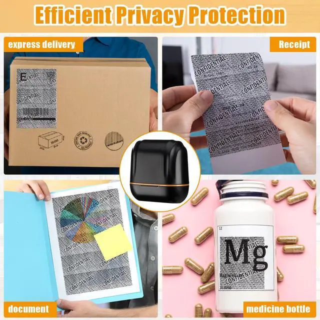 Alt view image 4 of 6 - 2 Pack Shell-Style Identity Theft Protection Roller Stamp Privacy Confidential Roller Stamp Information Blocker and 4 Refill Ink for ID Account Data Address Security, Black (Rectangular,Large)