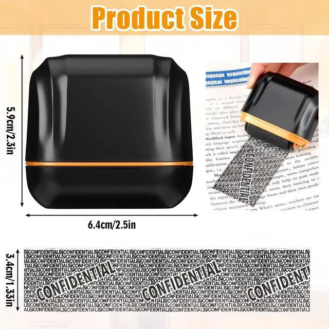 Alt view image 2 of 6 - 2 Pack Shell-Style Identity Theft Protection Roller Stamp Privacy Confidential Roller Stamp Information Blocker and 4 Refill Ink for ID Account Data Address Security, Black (Rectangular,Large)