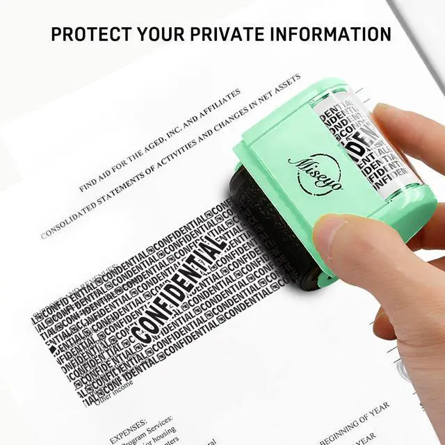 Alt view image 3 of 7 - Wide Roller Stamp Identity Theft Stamp 1.5 Inch Perfect for Privacy Protection - Mint Green