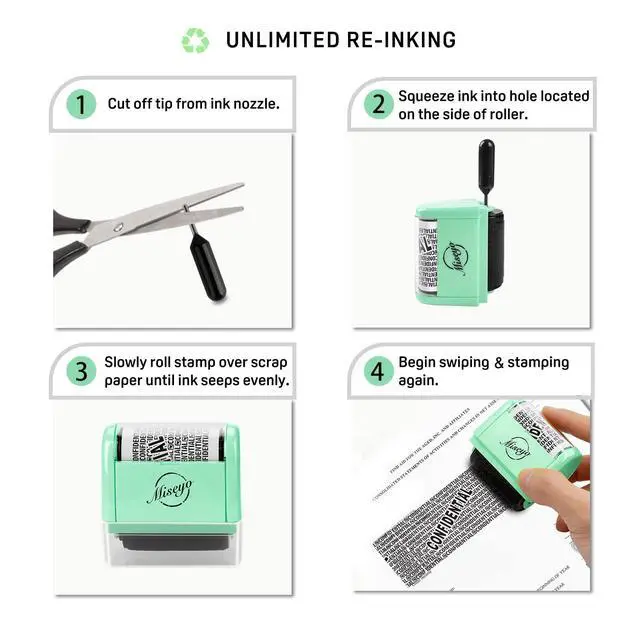 Alt view image 4 of 7 - Wide Roller Stamp Identity Theft Stamp 1.5 Inch Perfect for Privacy Protection - Mint Green