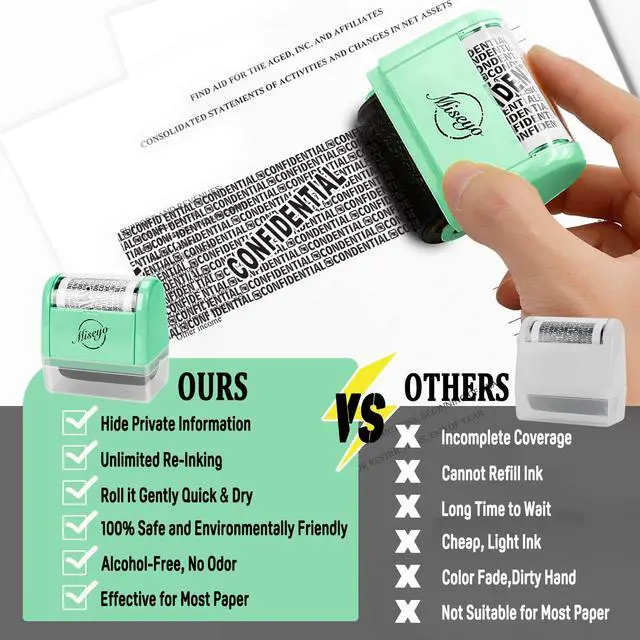 Alt view image 7 of 7 - Wide Roller Stamp Identity Theft Stamp 1.5 Inch Perfect for Privacy Protection - Mint Green