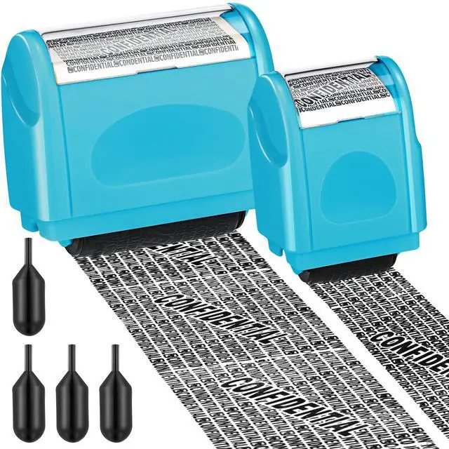 Main image of 2 Pack Identity Protection Roller Stamp 4 Pack Refill Ink,Blue | Confidential Privacy Stamp, Information Blocker for ID, Account, Data and Address Security, Prevents Identity Theft Risk