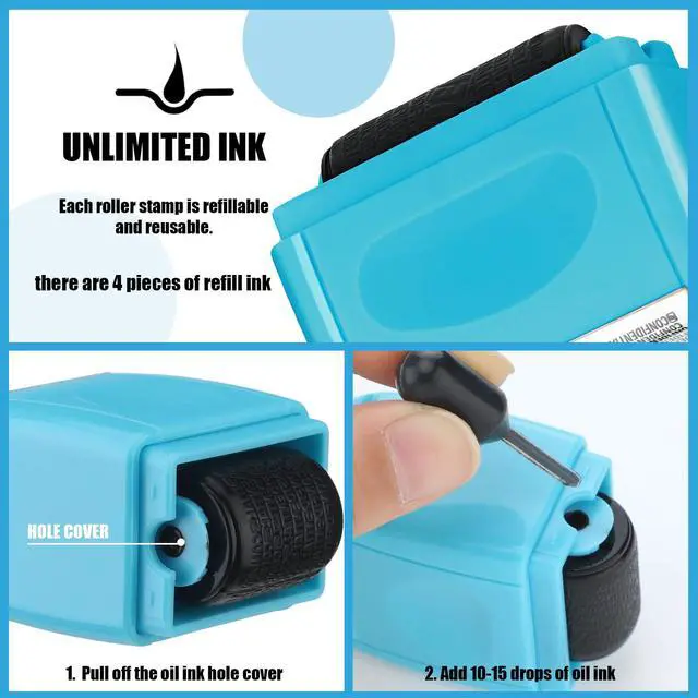 Alt view image 5 of 7 - 2 Pack Identity Protection Roller Stamp 4 Pack Refill Ink,Blue | Confidential Privacy Stamp, Information Blocker for ID, Account, Data and Address Security, Prevents Identity Theft Risk