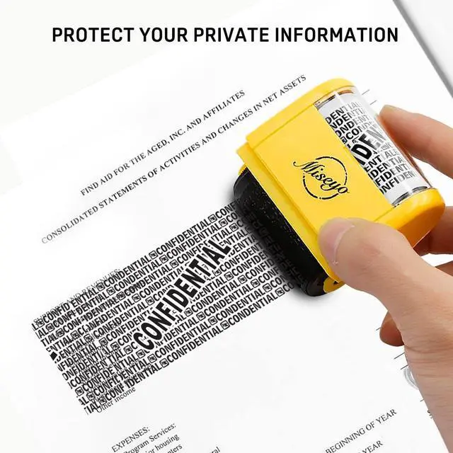 Alt view image 5 of 7 - Wide Roller Stamp Identity Theft Stamp 1.5 Inch Perfect for Privacy Protection - Yellow