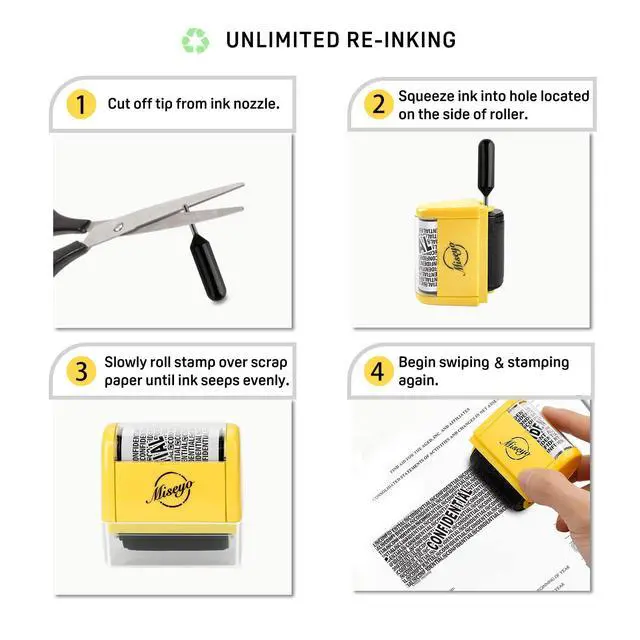 Alt view image 4 of 7 - Wide Roller Stamp Identity Theft Stamp 1.5 Inch Perfect for Privacy Protection - Yellow