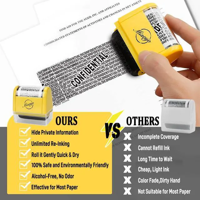 Alt view image 7 of 7 - Wide Roller Stamp Identity Theft Stamp 1.5 Inch Perfect for Privacy Protection - Yellow