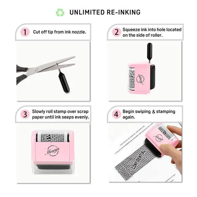 Alt view image 4 of 7 - Wide Roller Stamp Identity Theft Stamp 1.5 Inch Perfect for Privacy Protection,Anti-Theft Security Confidential Easy for Guard Personal Information Blockout - Pink
