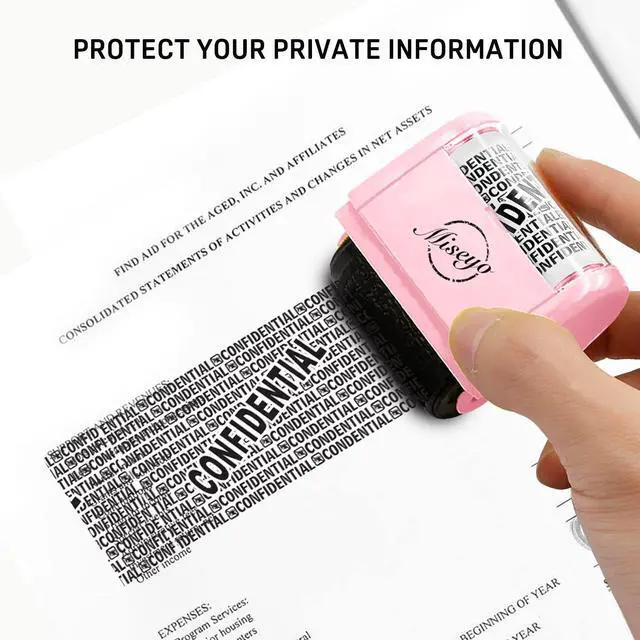 Alt view image 3 of 7 - Wide Roller Stamp Identity Theft Stamp 1.5 Inch Perfect for Privacy Protection,Anti-Theft Security Confidential Easy for Guard Personal Information Blockout - Pink