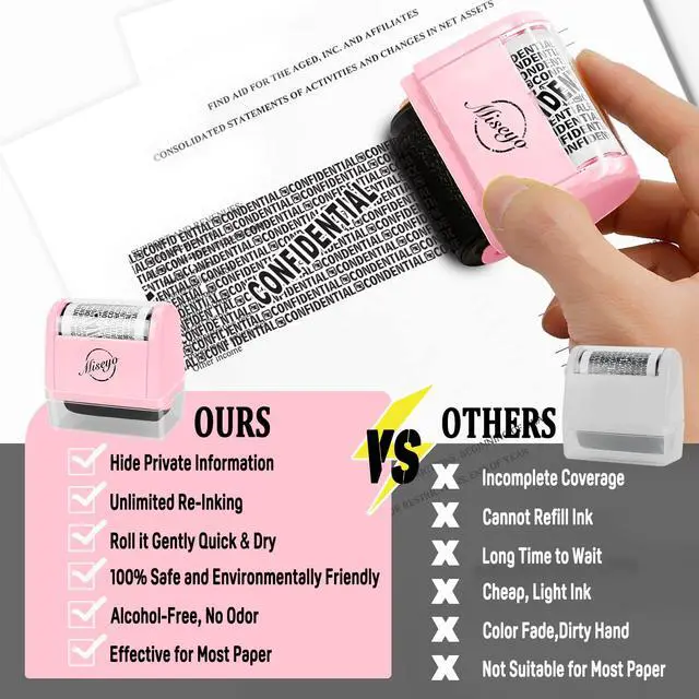 Alt view image 7 of 7 - Wide Roller Stamp Identity Theft Stamp 1.5 Inch Perfect for Privacy Protection,Anti-Theft Security Confidential Easy for Guard Personal Information Blockout - Pink