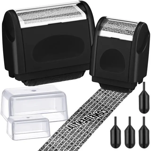 Main image of 2 Pack Identity Protection Roller Stamp 4 Pack Refill Ink,Black | Confidential Privacy Stamp, Information Blocker for ID, Account, Data and Address Security, Prevents Identity Theft Risk