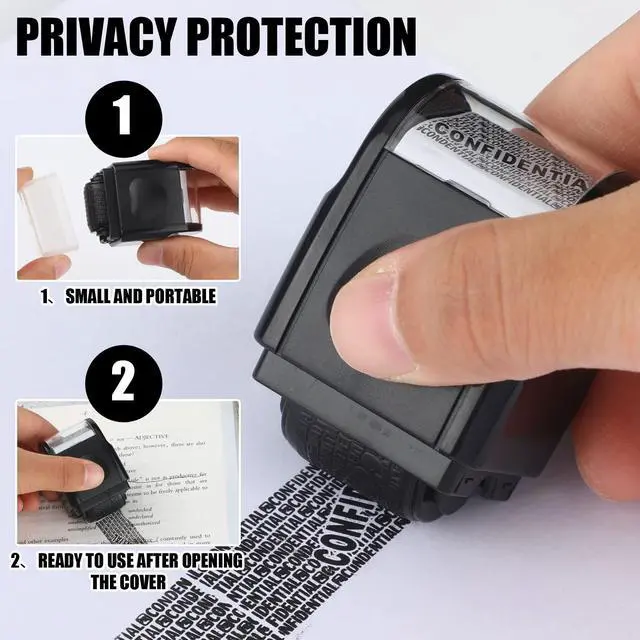 Alt view image 5 of 7 - 2 Pack Identity Protection Roller Stamp 4 Pack Refill Ink,Black | Confidential Privacy Stamp, Information Blocker for ID, Account, Data and Address Security, Prevents Identity Theft Risk