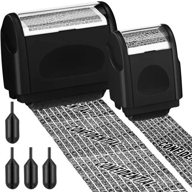 Alt view image 6 of 7 - 2 Pack Identity Protection Roller Stamp 4 Pack Refill Ink,Black | Confidential Privacy Stamp, Information Blocker for ID, Account, Data and Address Security, Prevents Identity Theft Risk