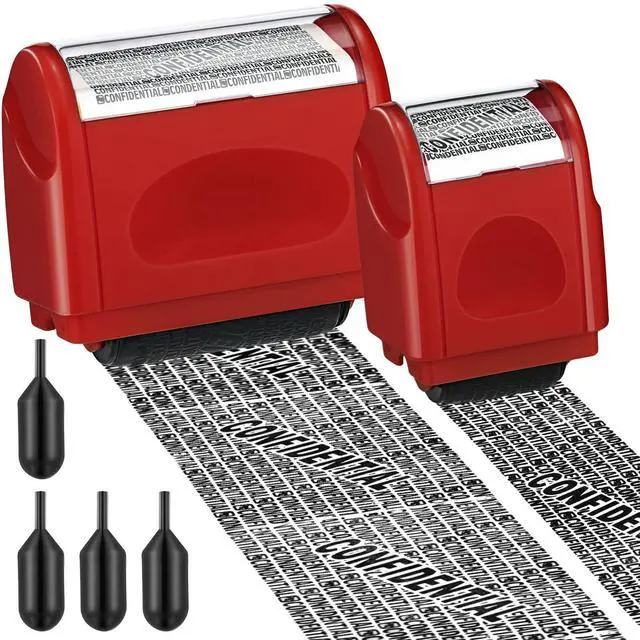Main image of 2 Pack Identity Protection Roller Stamp 4 Pack Refill Ink,Red | Confidential Privacy Stamp, Information Blocker for ID, Account, Data and Address Security, Prevents Identity Theft Risk