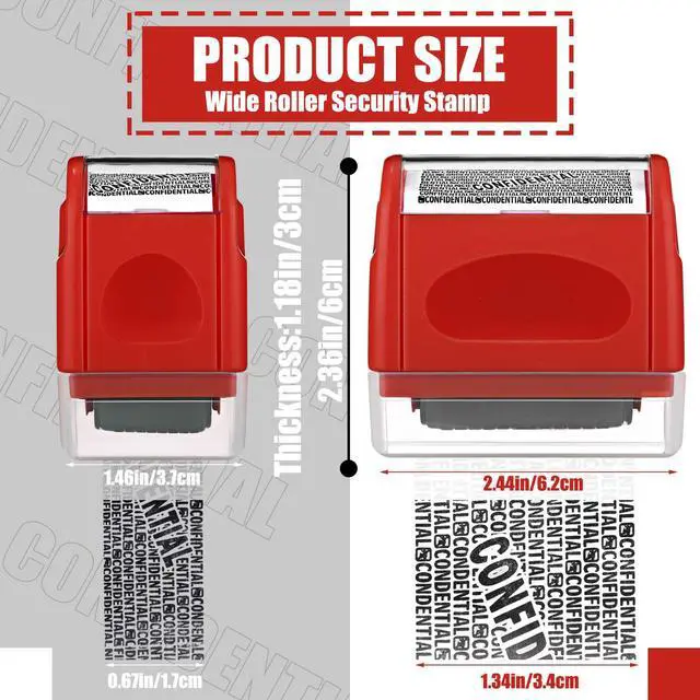 Alt view image 2 of 7 - 2 Pack Identity Protection Roller Stamp 4 Pack Refill Ink,Red | Confidential Privacy Stamp, Information Blocker for ID, Account, Data and Address Security, Prevents Identity Theft Risk