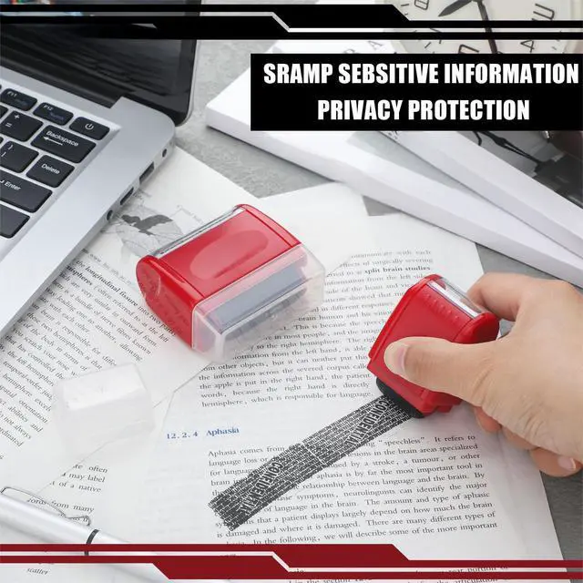 Alt view image 4 of 7 - 2 Pack Identity Protection Roller Stamp 4 Pack Refill Ink,Red | Confidential Privacy Stamp, Information Blocker for ID, Account, Data and Address Security, Prevents Identity Theft Risk