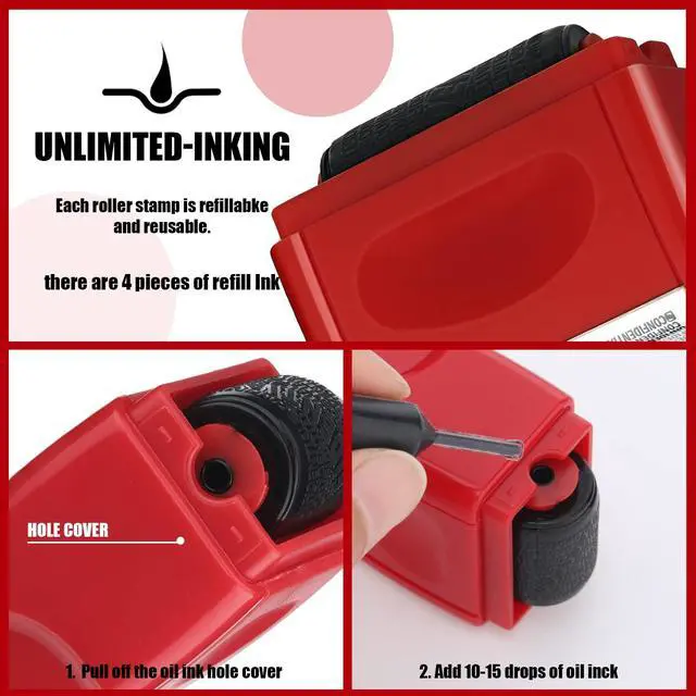 Alt view image 6 of 7 - 2 Pack Identity Protection Roller Stamp 4 Pack Refill Ink,Red | Confidential Privacy Stamp, Information Blocker for ID, Account, Data and Address Security, Prevents Identity Theft Risk
