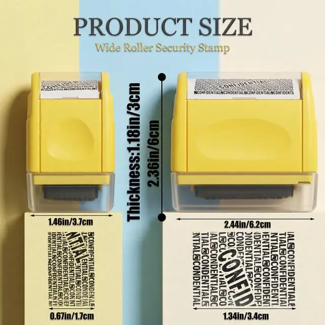 Alt view image 2 of 7 - 2 Pack Identity Protection Roller Stamp 4 Pack Refill Ink,Yellow | Confidential Privacy Stamp, Information Blocker for ID, Account, Data and Address Security, Prevents Identity Theft Risk