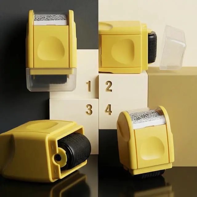 Alt view image 3 of 7 - 2 Pack Identity Protection Roller Stamp 4 Pack Refill Ink,Yellow | Confidential Privacy Stamp, Information Blocker for ID, Account, Data and Address Security, Prevents Identity Theft Risk