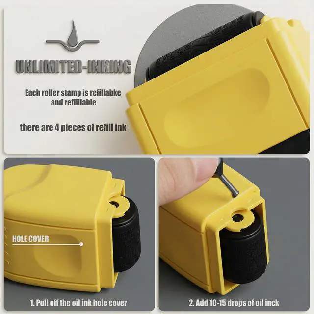 Alt view image 5 of 7 - 2 Pack Identity Protection Roller Stamp 4 Pack Refill Ink,Yellow | Confidential Privacy Stamp, Information Blocker for ID, Account, Data and Address Security, Prevents Identity Theft Risk