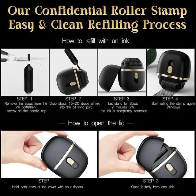 Alt view image 5 of 7 - Identity Protection Roller Stamps 2 Pack Black | Confidential Roller Stamp with 4 Refills, Wide Identity Theft Protection Stamp for ID Blockout, Privacy & Security