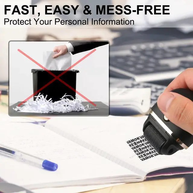 Alt view image 4 of 7 - Identity Protection Roller Stamps 2 Pack Black | Confidential Roller Stamp with 4 Refills, Wide Identity Theft Protection Stamp for ID Blockout, Privacy & Security
