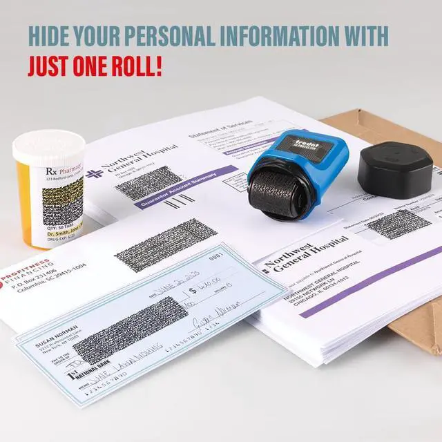 Alt view image 2 of 6 - ID Protector Identity Theft Roller Stamp incl. 3 Bonus Refill Inks | Conceal your information in one easy roll; Works on glossy & standard paper; Includes 3 refill inks; Easy Refill