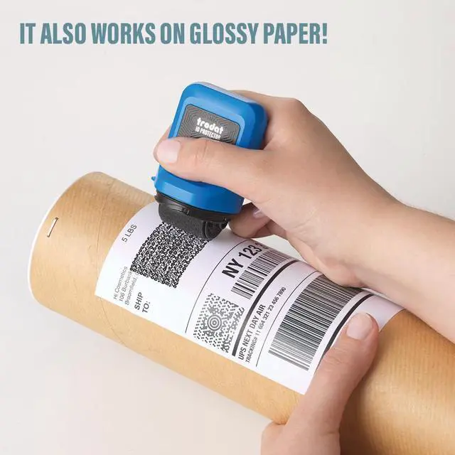 Alt view image 3 of 6 - ID Protector Identity Theft Roller Stamp incl. 3 Bonus Refill Inks | Conceal your information in one easy roll; Works on glossy & standard paper; Includes 3 refill inks; Easy Refill