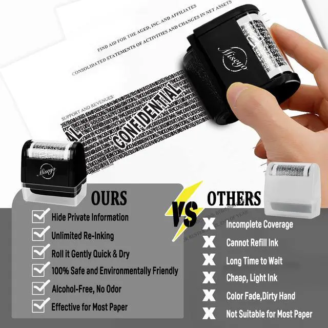 Alt view image 7 of 7 - Identity Theft Protection Roller Stamp Set - Black (3 Refill Ink Included)