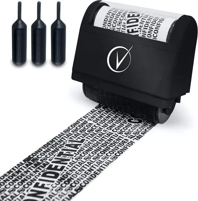 Main image of Identity Theft Protection Roller Stamp for Hiding Sensitive Information, Wide Confidential Stamp with 3 Ink Refill, Security Stamp Roller for Identity Theft Prevention, Classy Black