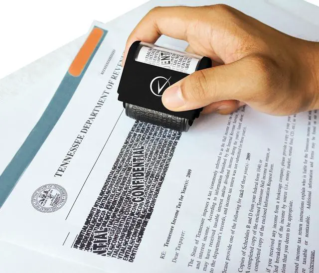 Alt view image 5 of 6 - Identity Theft Protection Roller Stamp for Hiding Sensitive Information, Wide Confidential Stamp with 3 Ink Refill, Security Stamp Roller for Identity Theft Prevention, Classy Black