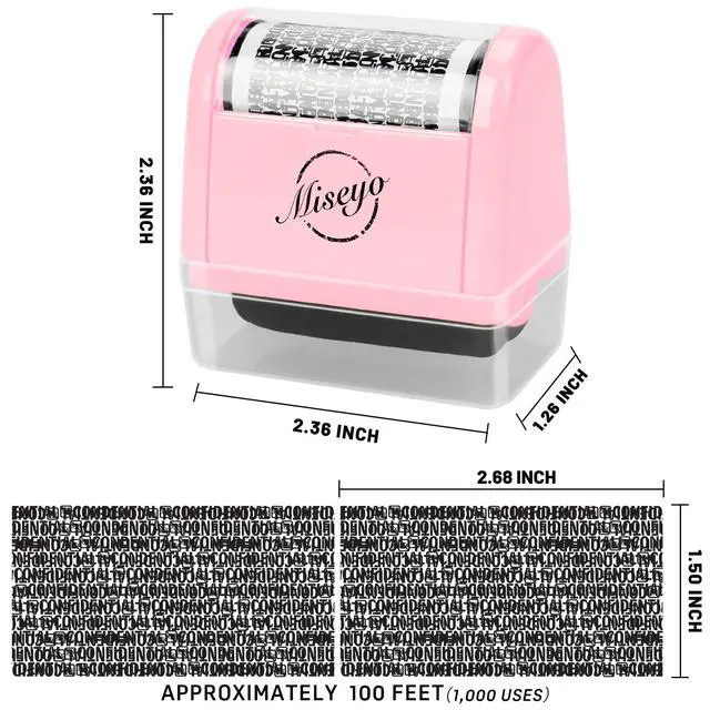 Alt view image 2 of 7 - Wide Identity Theft Protection Roller Stamp Set - Pink (3 Refill Ink Included)