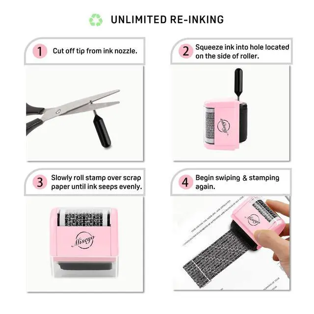 Alt view image 3 of 7 - Wide Identity Theft Protection Roller Stamp Set - Pink (3 Refill Ink Included)