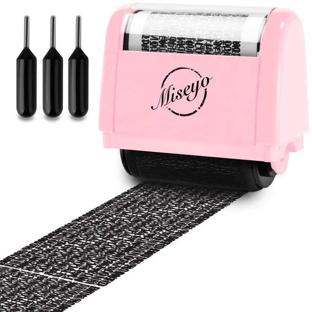 Main image of Wide Identity Theft Protection Roller Stamp Set - Pink (3 Refill Ink Included)