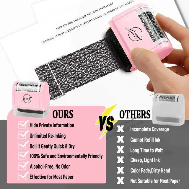 Alt view image 7 of 7 - Wide Identity Theft Protection Roller Stamp Set - Pink (3 Refill Ink Included)