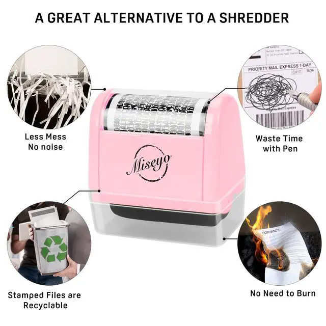 Alt view image 5 of 7 - Wide Identity Theft Protection Roller Stamp Set - Pink (3 Refill Ink Included)