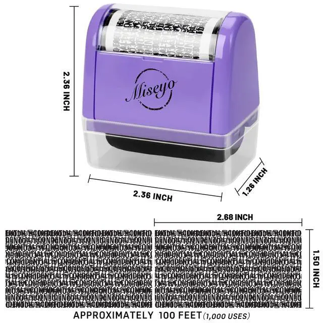 Alt view image 2 of 7 - Wide Identity Theft Protection Roller Stamp Set - Purple (3 Refill Ink Included)