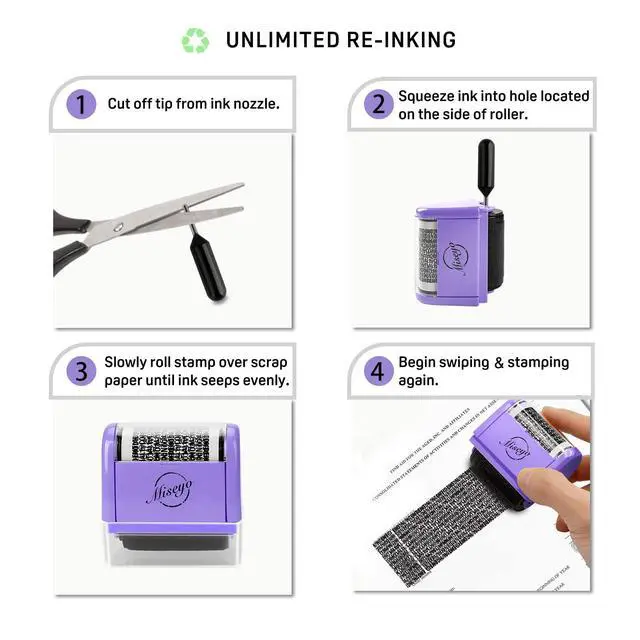 Alt view image 3 of 7 - Wide Identity Theft Protection Roller Stamp Set - Purple (3 Refill Ink Included)
