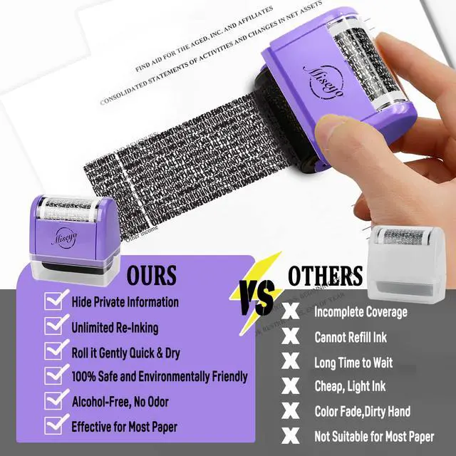 Alt view image 7 of 7 - Wide Identity Theft Protection Roller Stamp Set - Purple (3 Refill Ink Included)